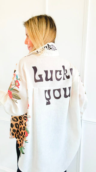Lucky You Italian Button Top- Ivory