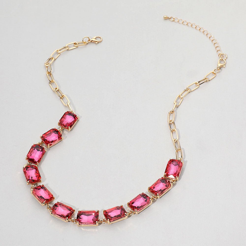 Luminous Gemstone Linked Necklace - AB, Rose-230 Jewelry-NYW-Coastal Bloom Boutique, find the trendiest versions of the popular styles and looks Located in Indialantic, FL