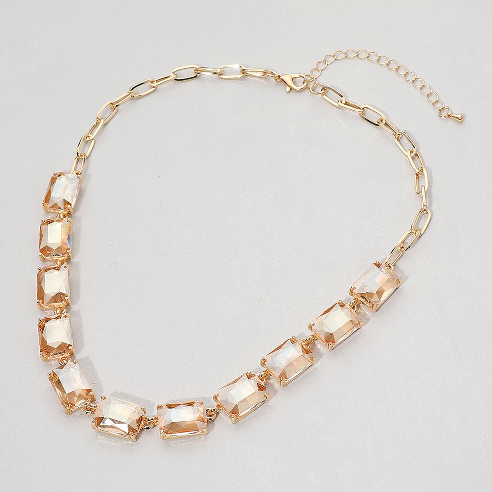 Luminous Gemstone Linked Necklace - AB, Taupe-230 Jewelry-NYW-Coastal Bloom Boutique, find the trendiest versions of the popular styles and looks Located in Indialantic, FL