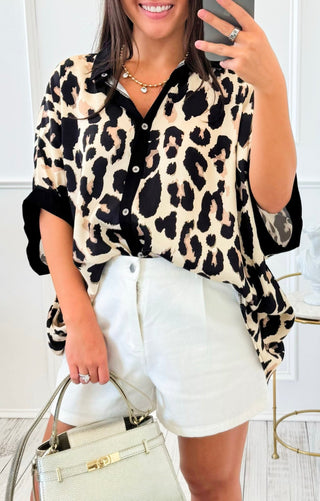 Luminous Leopard Button Down Italian Top