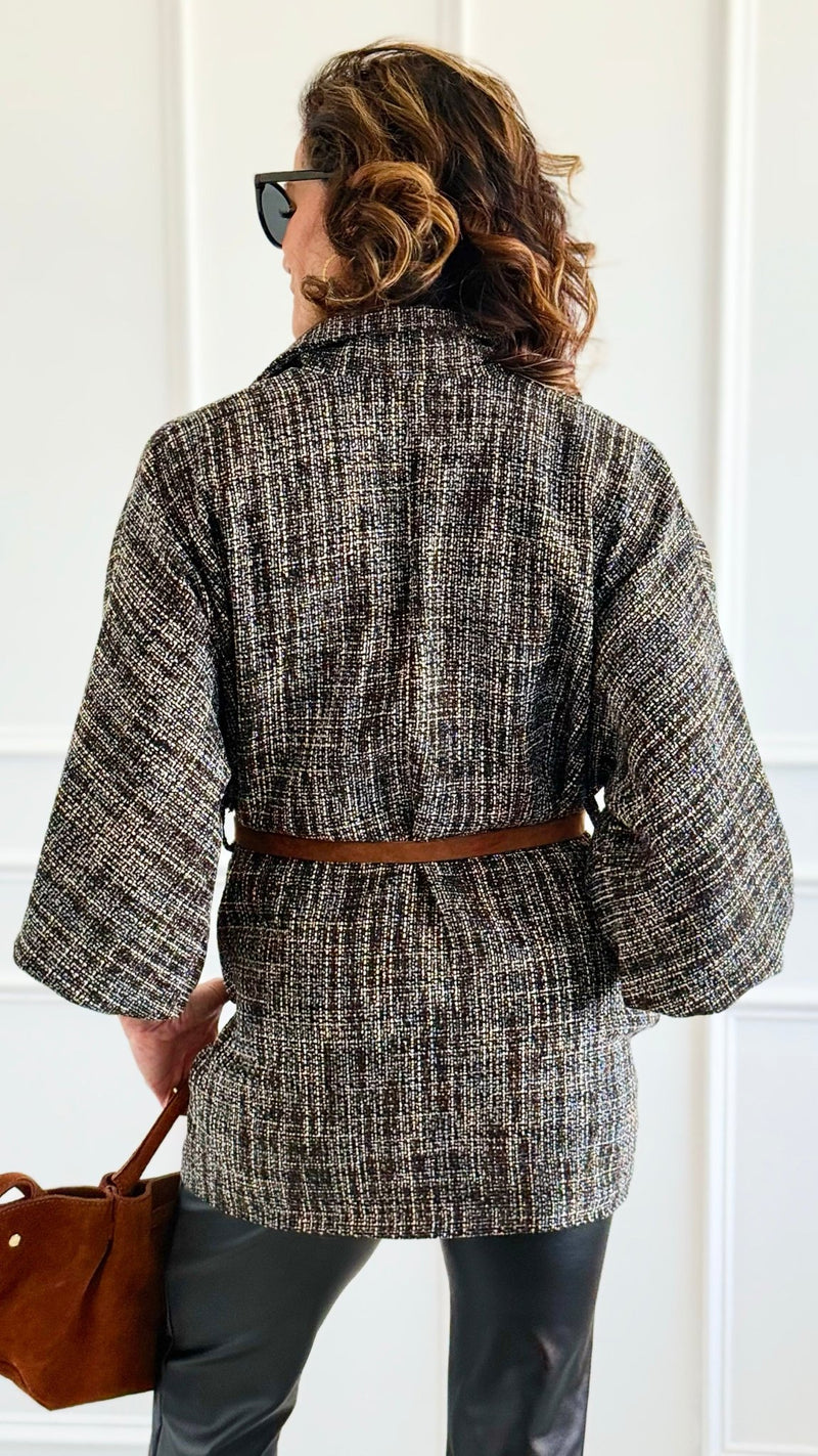 Luxe Belted Italian Jacket-160 Jackets-AZUL MONACO-Coastal Bloom Boutique, find the trendiest versions of the popular styles and looks Located in Indialantic, FL