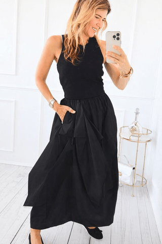 Luxe Drape Midi Skirt- Black