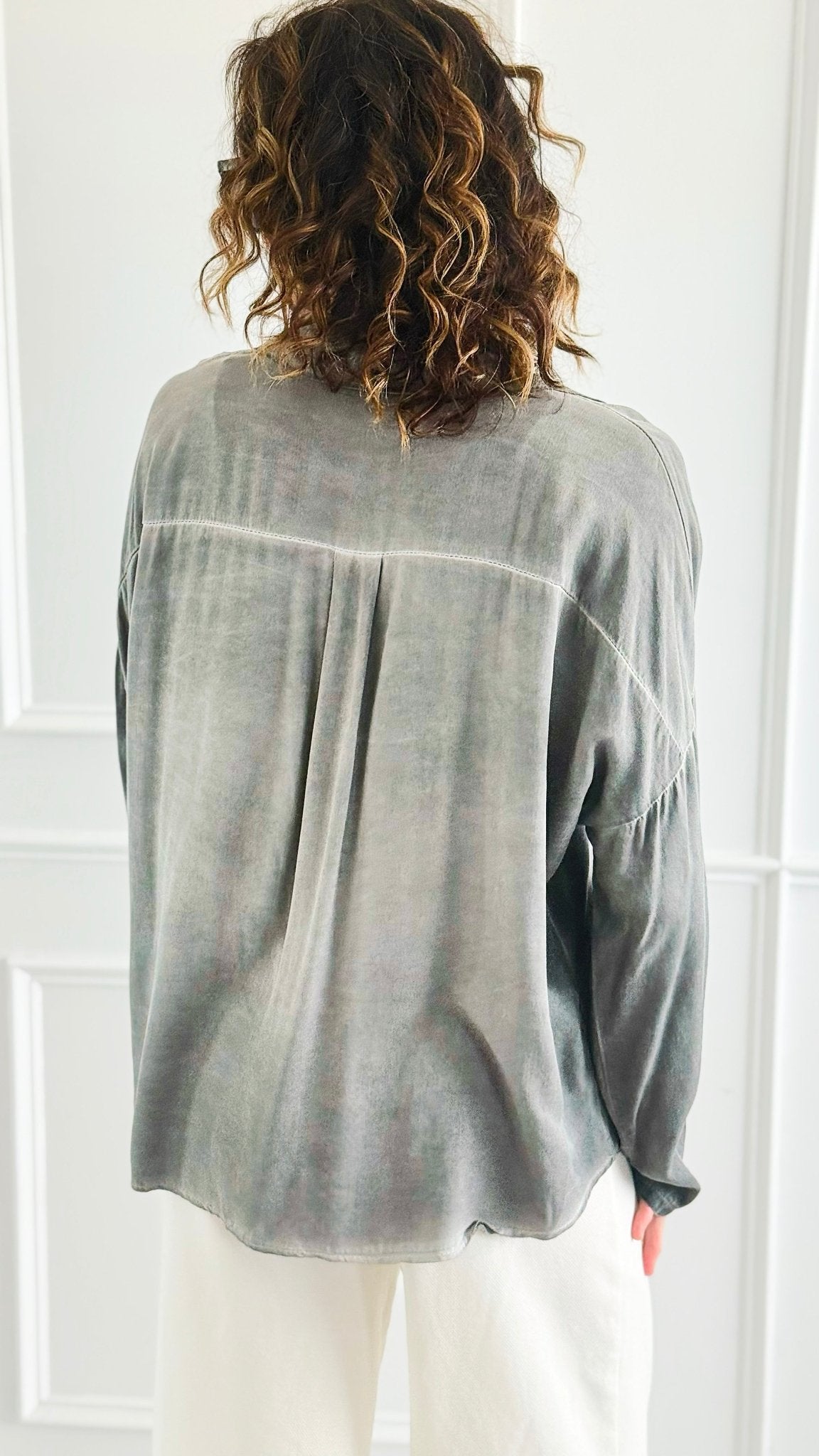 Luxe Instinct Italian Button Down Blouse-110 Long Sleeve Tops-GI STUDIO-Coastal Bloom Boutique, find the trendiest versions of the popular styles and looks Located in Indialantic, FL