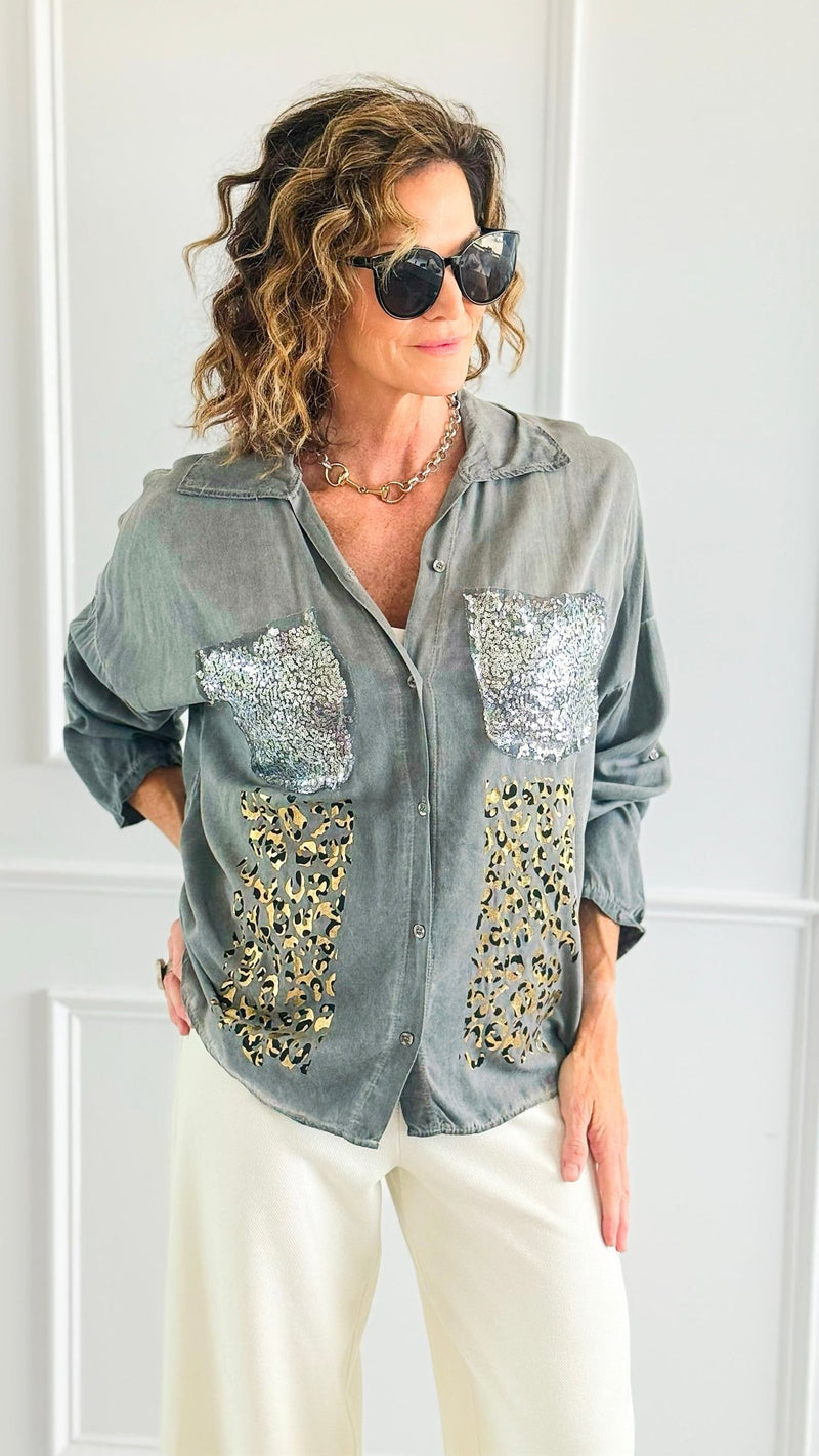 Luxe Instinct Italian Button Down Blouse-110 Long Sleeve Tops-GI STUDIO-Coastal Bloom Boutique, find the trendiest versions of the popular styles and looks Located in Indialantic, FL