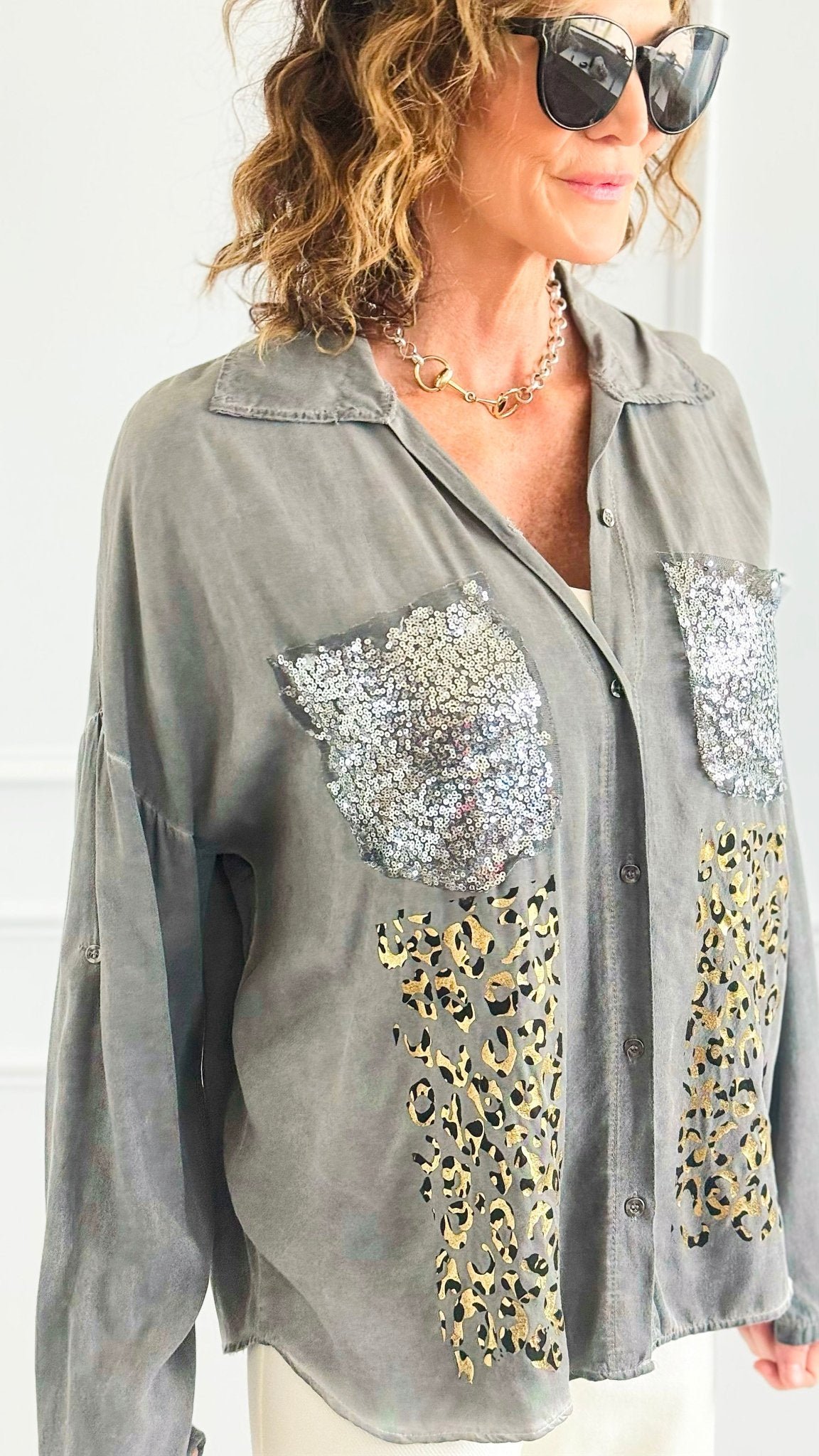Luxe Instinct Italian Button Down Blouse-110 Long Sleeve Tops-GI STUDIO-Coastal Bloom Boutique, find the trendiest versions of the popular styles and looks Located in Indialantic, FL