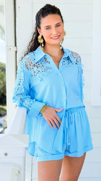 Luxe Lace Trim Short and Top Set - Blue