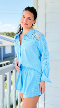 Luxe Lace Trim Short and Top Set - Blue