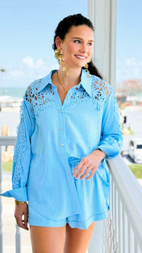 Luxe Lace Trim Short and Top Set - Blue