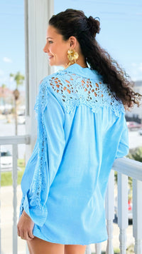 Luxe Lace Trim Short and Top Set - Blue