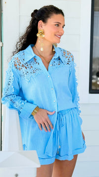 Luxe Lace Trim Short and Top Set - Blue