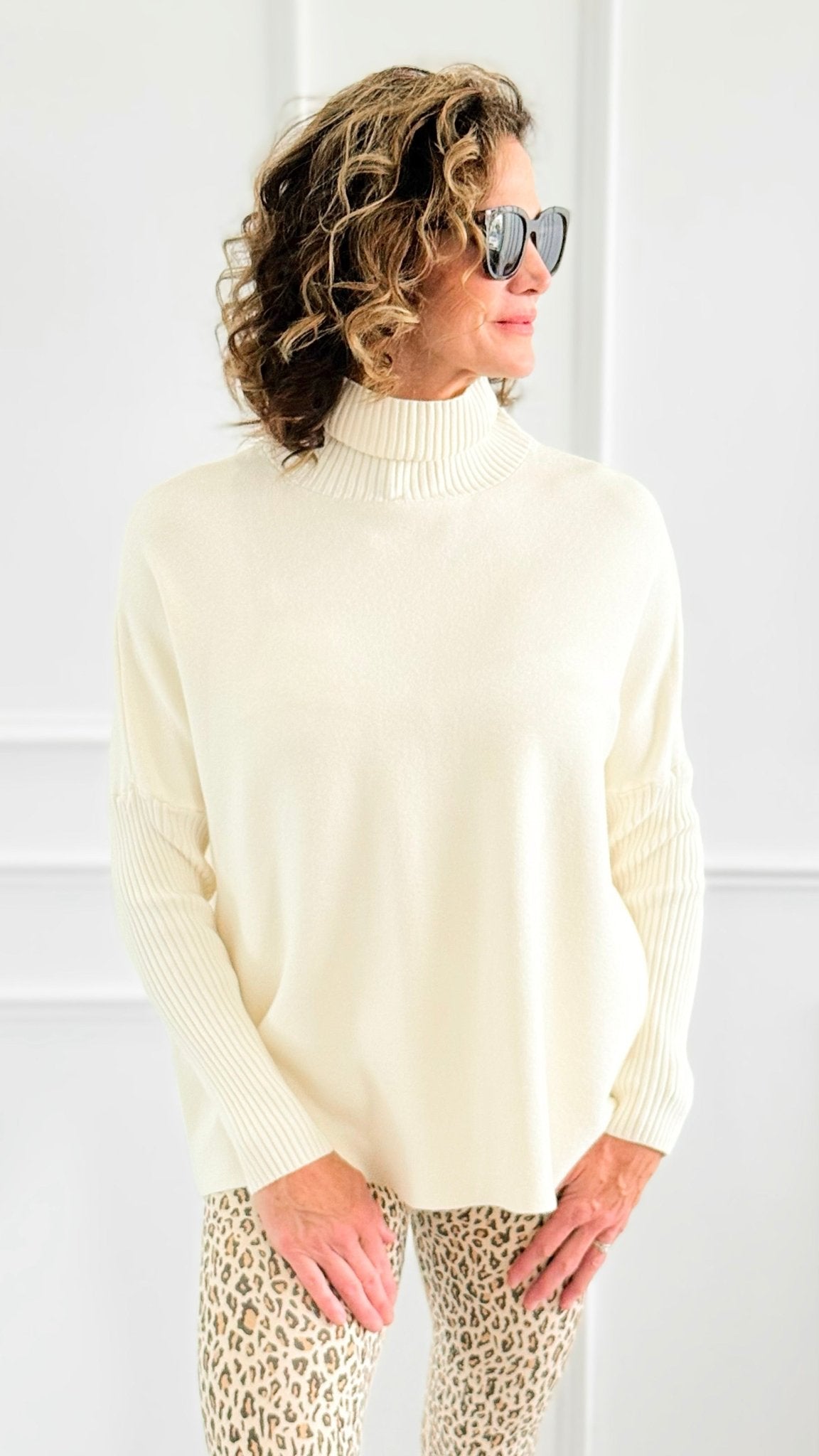 Luxe Turtle Neck Drop Shoulder Sweater-140 Sweaters-Z STUDIO-Coastal Bloom Boutique, find the trendiest versions of the popular styles and looks Located in Indialantic, FL