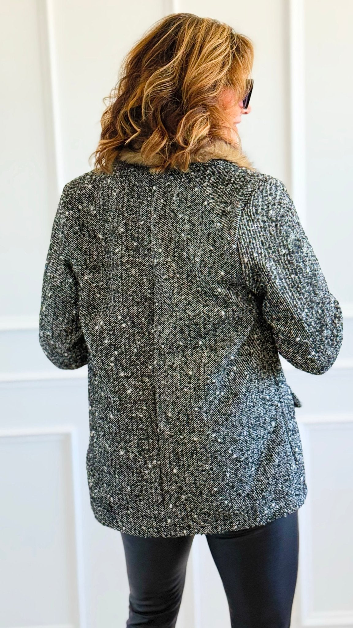 Luxe Tweed Italian Fur Jacket-160 Jackets-AZUL MONACO-Coastal Bloom Boutique, find the trendiest versions of the popular styles and looks Located in Indialantic, FL