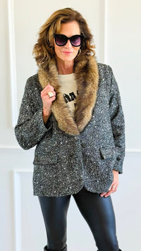 Luxe Tweed Italian Fur Jacket-160 Jackets-AZUL MONACO-Coastal Bloom Boutique, find the trendiest versions of the popular styles and looks Located in Indialantic, FL