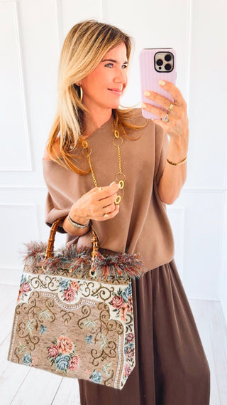 Margo Short Sleeve Scuba Boatneck Top - Dark Taupe
