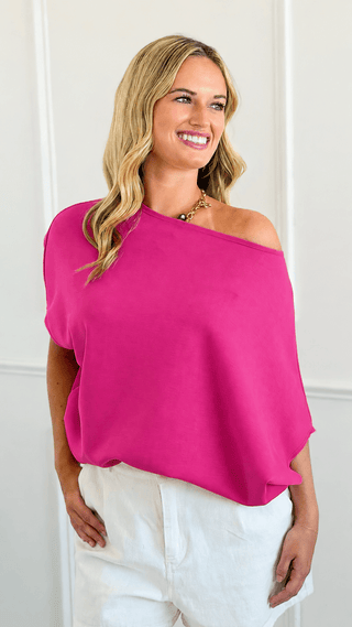 Margo Short Sleeve Scuba Boatneck Top - Fuchsia