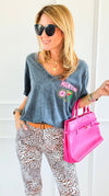 Martini All Night V-Neck Italian Graphic Tee-110 Short Sleeve Tops-FIRSTAGE-Coastal Bloom Boutique, find the trendiest versions of the popular styles and looks Located in Indialantic, FL