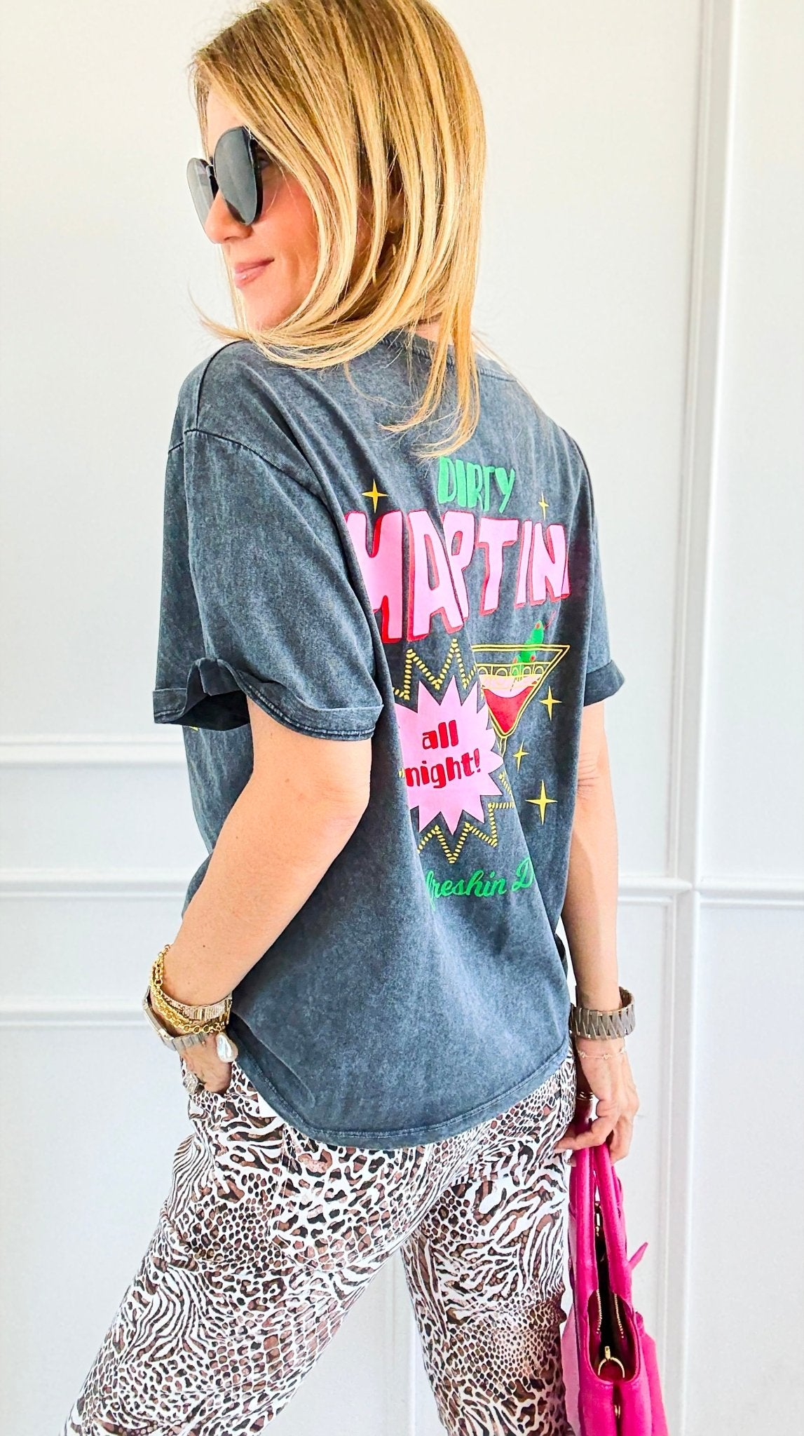 Martini All Night V-Neck Italian Graphic Tee-110 Short Sleeve Tops-FIRSTAGE-Coastal Bloom Boutique, find the trendiest versions of the popular styles and looks Located in Indialantic, FL