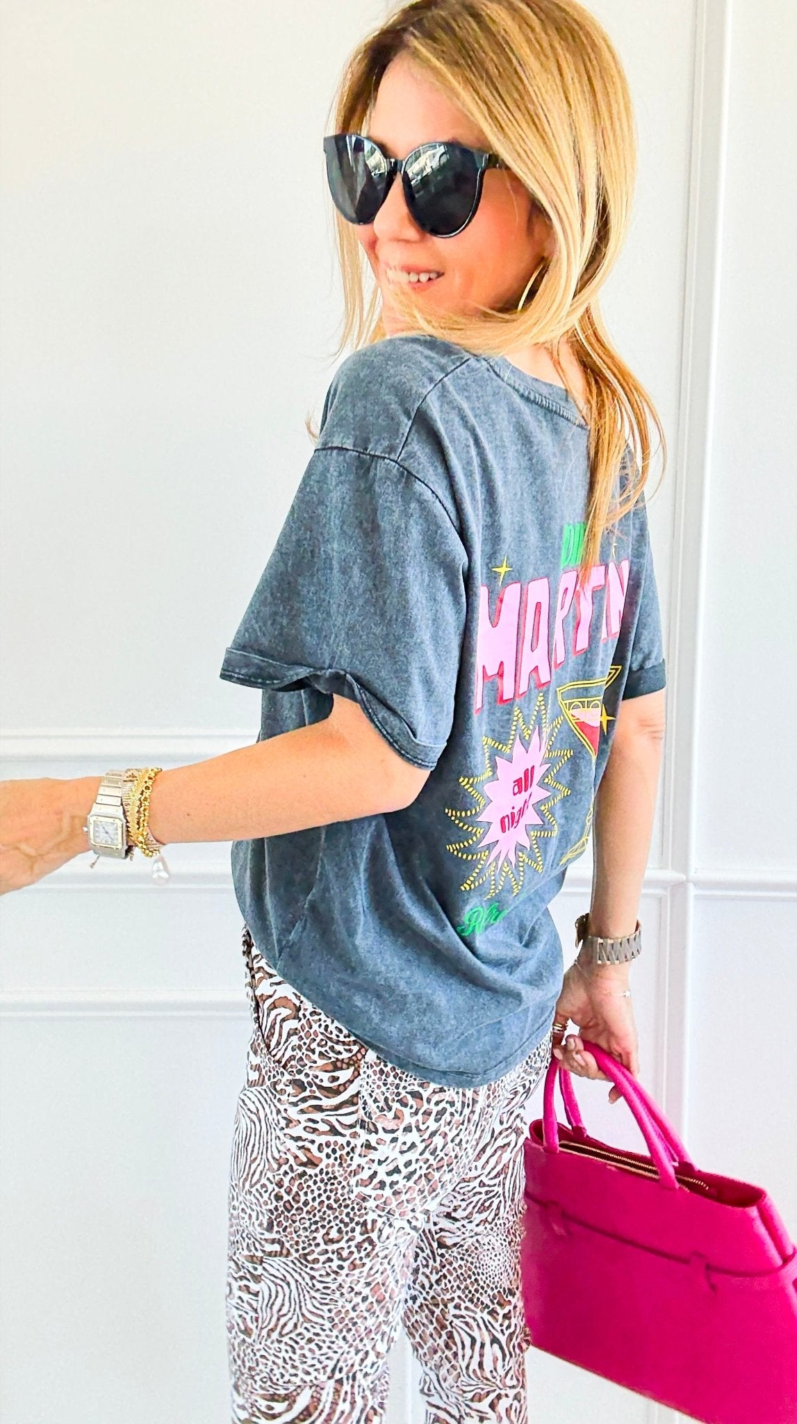 Martini All Night V-Neck Italian Graphic Tee-110 Short Sleeve Tops-FIRSTAGE-Coastal Bloom Boutique, find the trendiest versions of the popular styles and looks Located in Indialantic, FL
