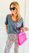 Martini All Night V-Neck Italian Graphic Tee-110 Short Sleeve Tops-FIRSTAGE-Coastal Bloom Boutique, find the trendiest versions of the popular styles and looks Located in Indialantic, FL