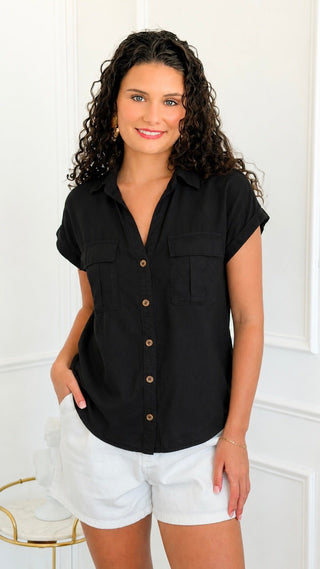 Mattawa Button Front Top - Black