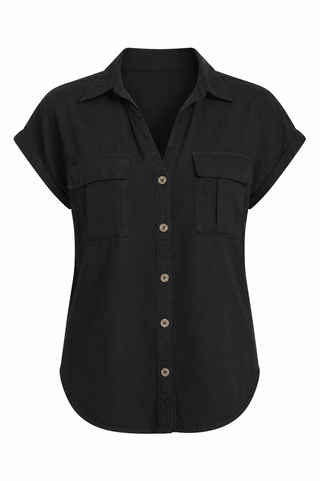 Mattawa Button Front Top - Black