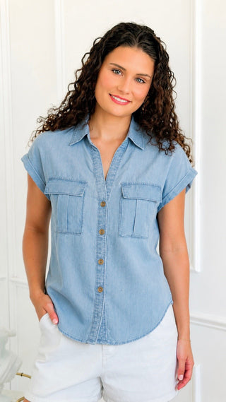 Mattawa Button Front Top - Light Blue