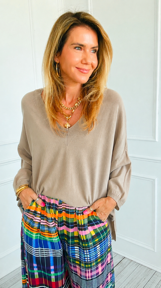 Max Good Taste V- Neck Italian Knit Top- Beige