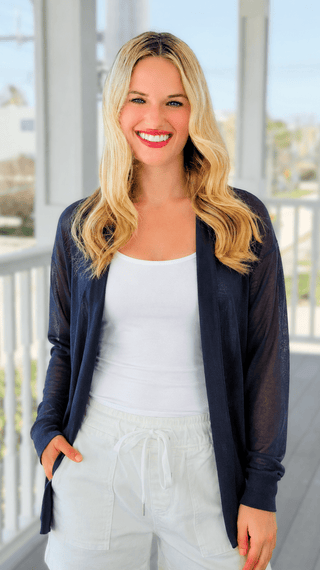 Max Open Front Long Cardigan - Navy