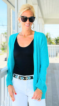 Melange Open Front Sweater Cardigan - Turquoise-150 Cardigans/Layers-Zenana-Coastal Bloom Boutique, find the trendiest versions of the popular styles and looks Located in Indialantic, FL