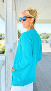 Melange Open Front Sweater Cardigan - Turquoise-150 Cardigans/Layers-Zenana-Coastal Bloom Boutique, find the trendiest versions of the popular styles and looks Located in Indialantic, FL