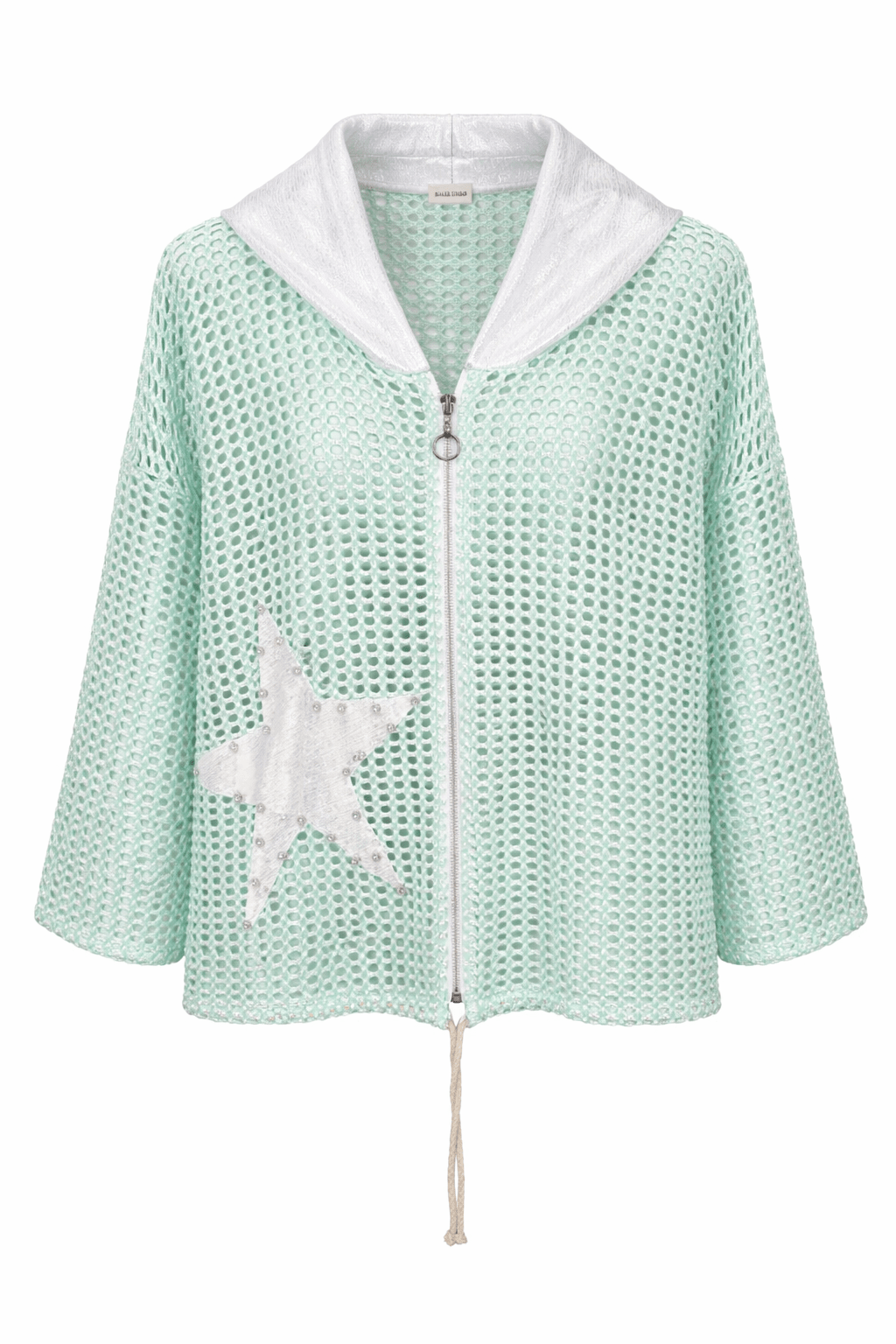 Metallic Embellished Crochet Zip Up - Teal