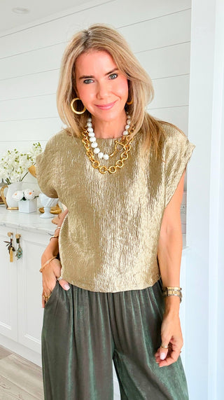 Metallic Pleated Top - Gold