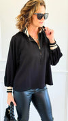 Metro Stripe Collar Top-130 Long Sleeve Tops-ENTRO-Coastal Bloom Boutique, find the trendiest versions of the popular styles and looks Located in Indialantic, FL