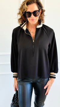 Metro Stripe Collar Top-130 Long Sleeve Tops-ENTRO-Coastal Bloom Boutique, find the trendiest versions of the popular styles and looks Located in Indialantic, FL