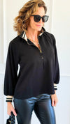 Metro Stripe Collar Top-130 Long Sleeve Tops-ENTRO-Coastal Bloom Boutique, find the trendiest versions of the popular styles and looks Located in Indialantic, FL