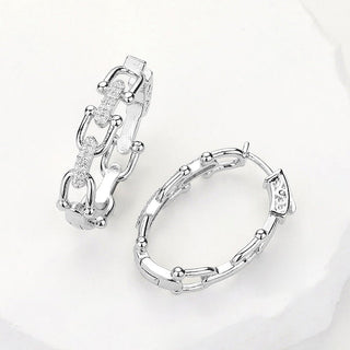Micropave Horsebit Oval Hoop Earrings