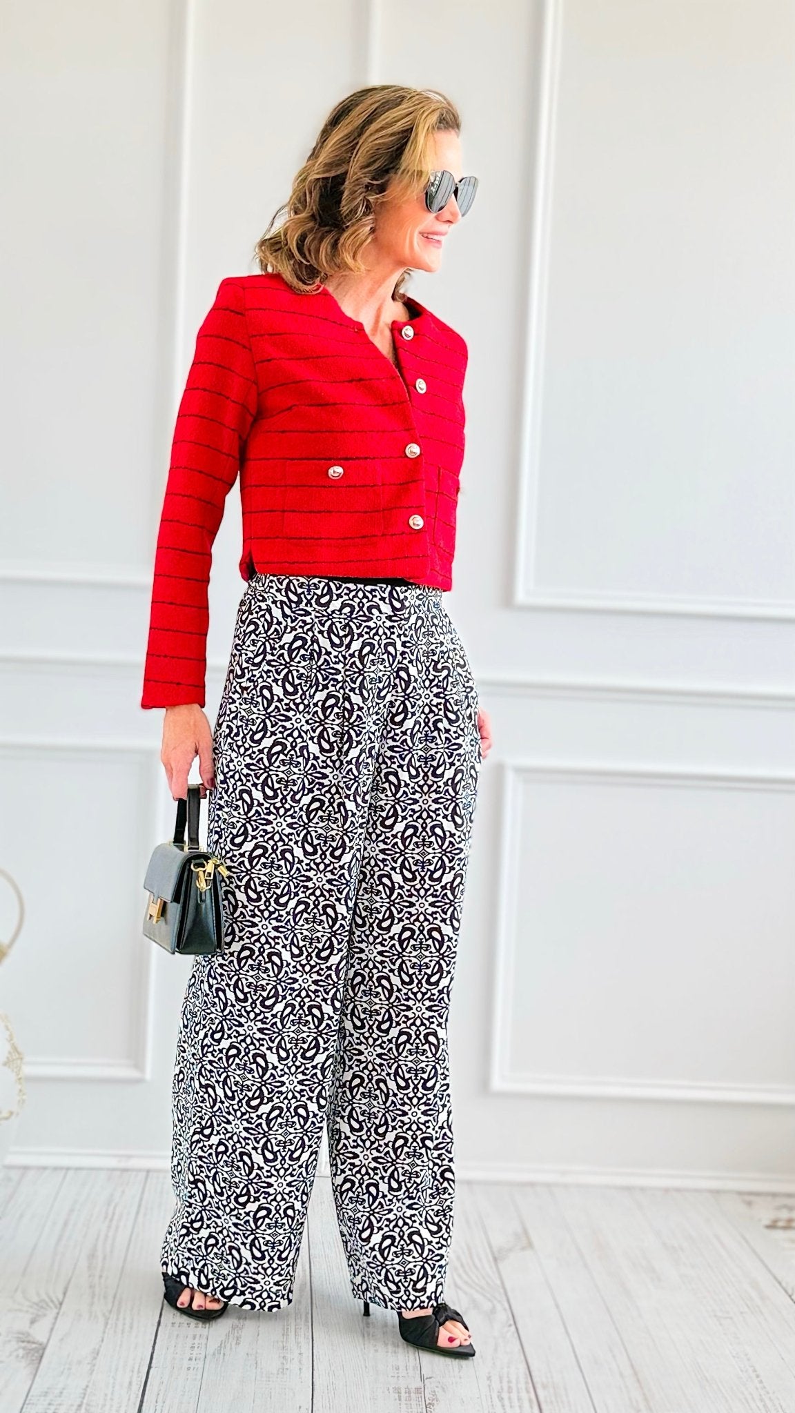 Midnight Bloom Wide Leg Pant - Black Tile-100 Pants-spin usa-Coastal Bloom Boutique, find the trendiest versions of the popular styles and looks Located in Indialantic, FL