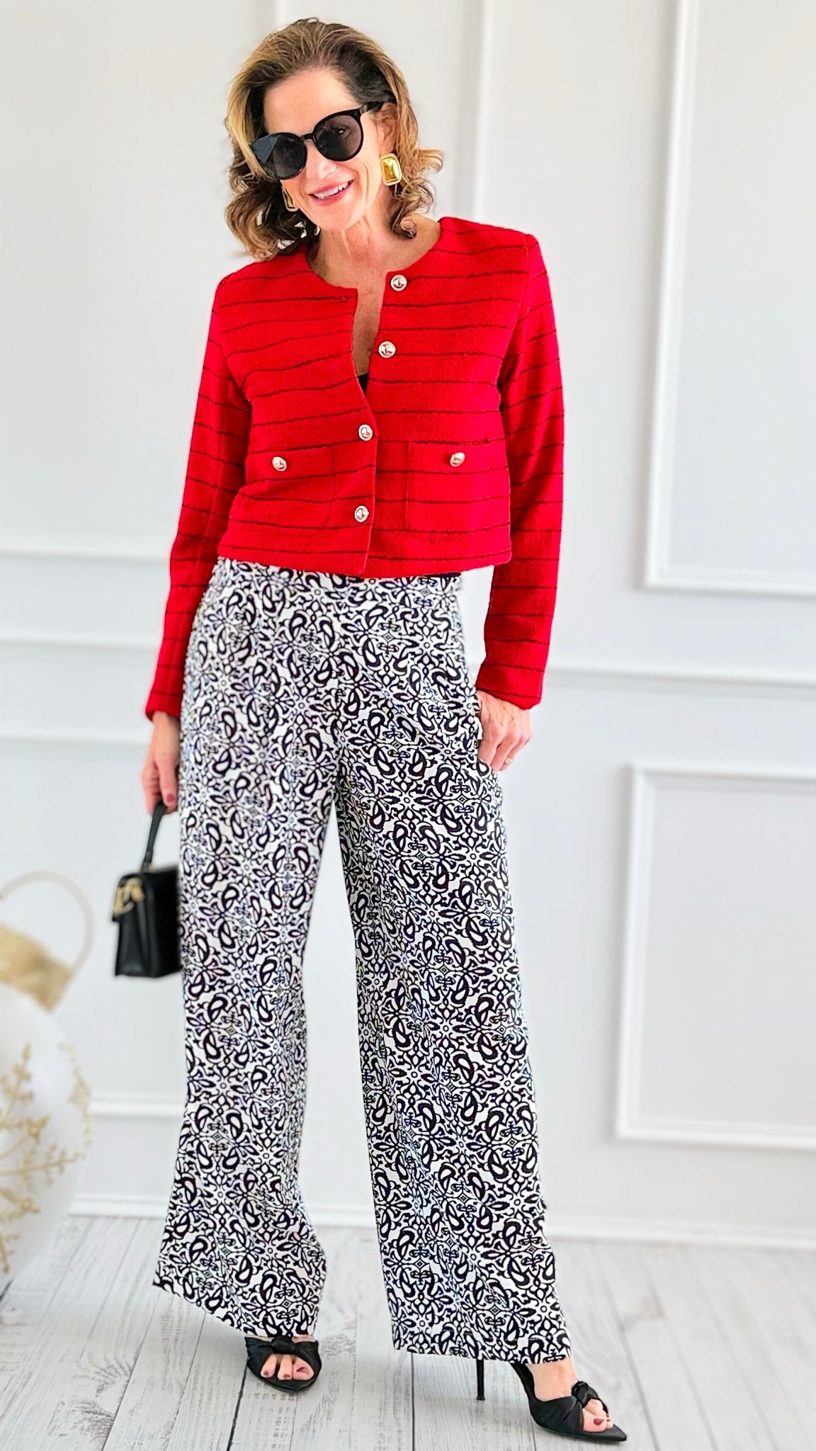 Midnight Bloom Wide Leg Pant - Black Tile-100 Pants-spin usa-Coastal Bloom Boutique, find the trendiest versions of the popular styles and looks Located in Indialantic, FL