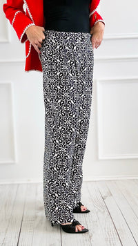 Midnight Bloom Wide Leg Pant - Black Tile-100 Pants-spin usa-Coastal Bloom Boutique, find the trendiest versions of the popular styles and looks Located in Indialantic, FL