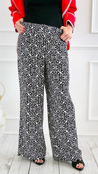 Midnight Bloom Wide Leg Pant - Black Tile-100 Pants-spin usa-Coastal Bloom Boutique, find the trendiest versions of the popular styles and looks Located in Indialantic, FL