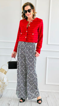 Midnight Bloom Wide Leg Pant - Black Tile-100 Pants-spin usa-Coastal Bloom Boutique, find the trendiest versions of the popular styles and looks Located in Indialantic, FL