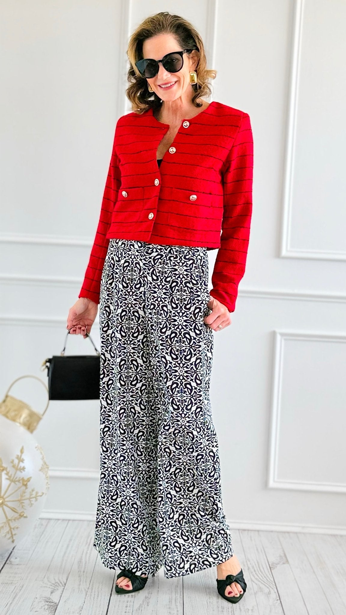 Midnight Bloom Wide Leg Pant - Black Tile-100 Pants-spin usa-Coastal Bloom Boutique, find the trendiest versions of the popular styles and looks Located in Indialantic, FL