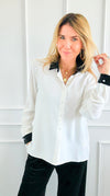 Midnight Contrast Button Down Top - Ivory Black-130 Long sleeve top-Must Have-Coastal Bloom Boutique, find the trendiest versions of the popular styles and looks Located in Indialantic, FL