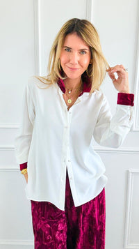 Midnight Contrast Button Down Top - Ivory Wine-130 Long sleeve top-Must Have-Coastal Bloom Boutique, find the trendiest versions of the popular styles and looks Located in Indialantic, FL