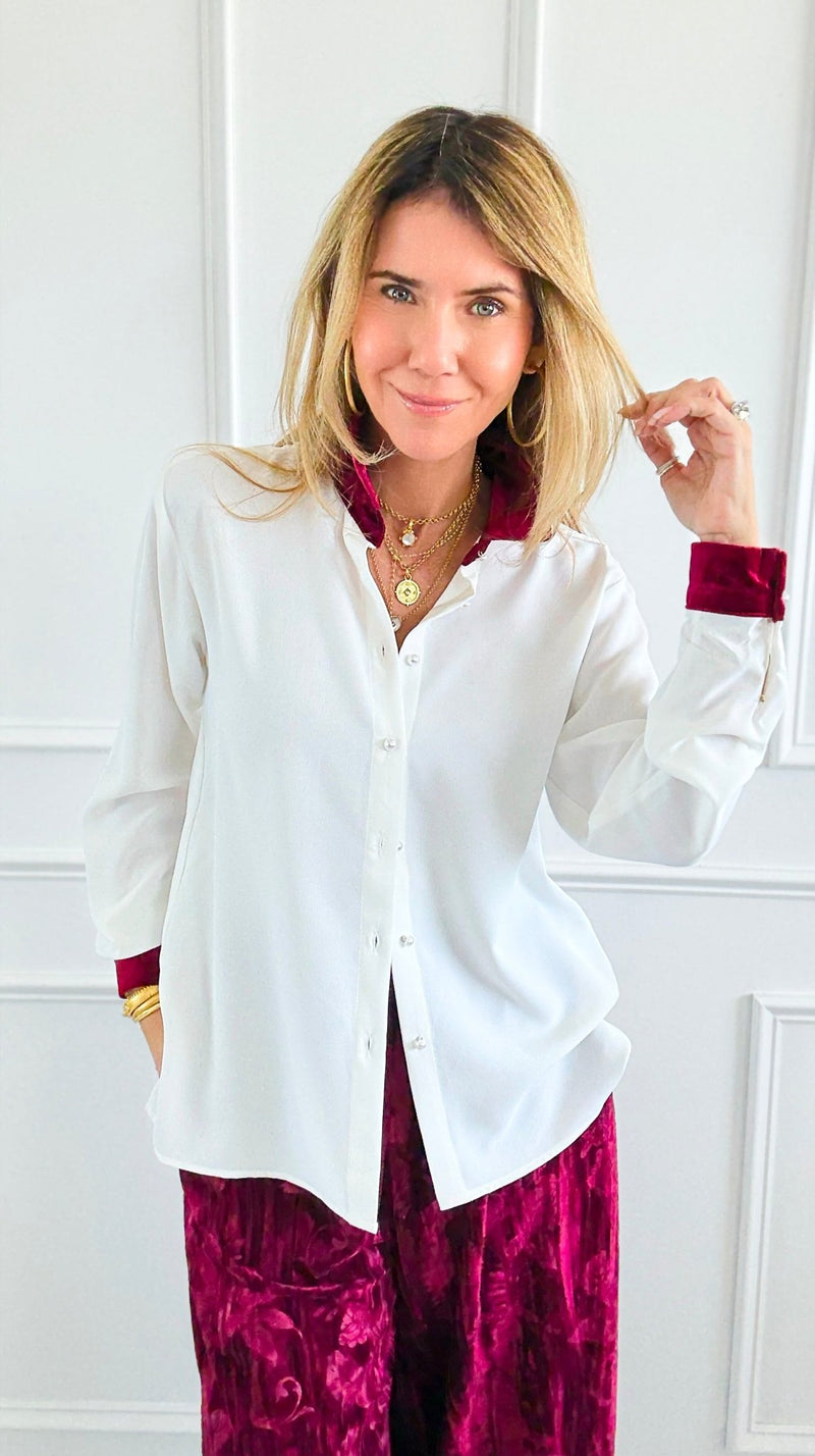 Midnight Contrast Button Down Top - Ivory Wine-130 Long sleeve top-Must Have-Coastal Bloom Boutique, find the trendiest versions of the popular styles and looks Located in Indialantic, FL