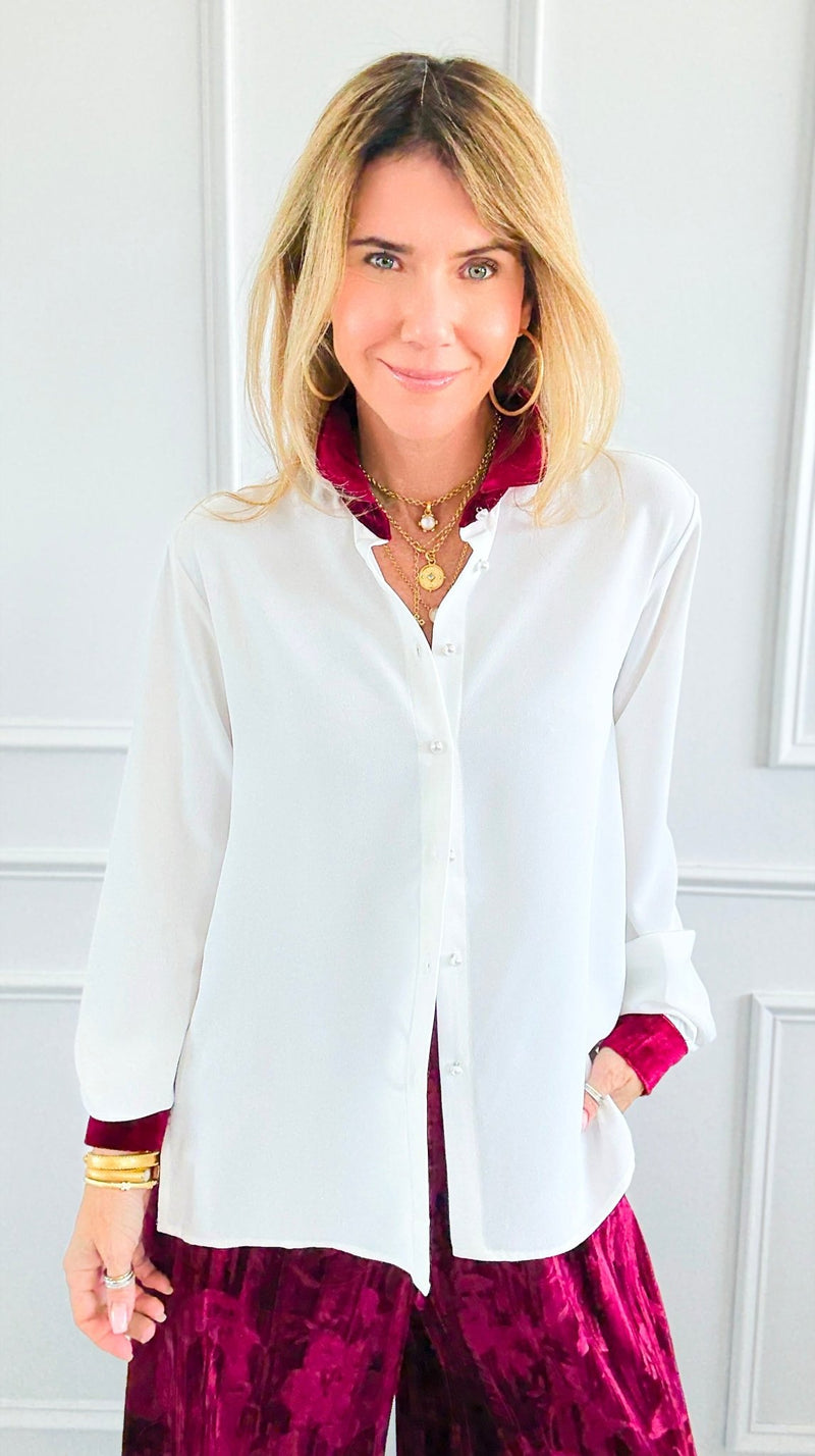 Midnight Contrast Button Down Top - Ivory Wine-130 Long sleeve top-Must Have-Coastal Bloom Boutique, find the trendiest versions of the popular styles and looks Located in Indialantic, FL