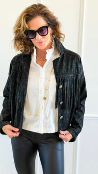 Midnight Fringe Italian Jacket-160 Jackets-AZUL MONACO-Coastal Bloom Boutique, find the trendiest versions of the popular styles and looks Located in Indialantic, FL