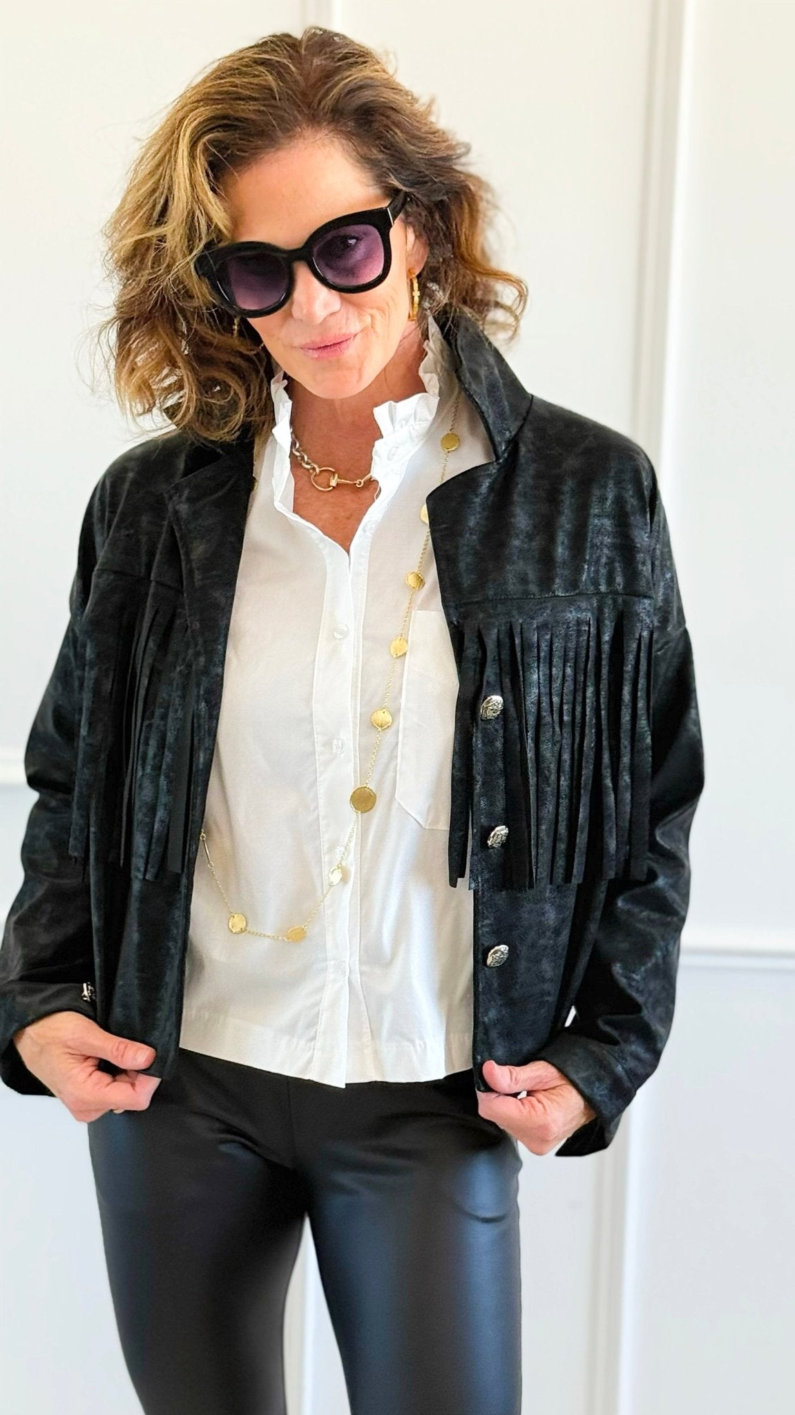 Midnight Fringe Italian Jacket-160 Jackets-AZUL MONACO-Coastal Bloom Boutique, find the trendiest versions of the popular styles and looks Located in Indialantic, FL