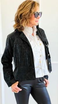 Midnight Fringe Italian Jacket-160 Jackets-AZUL MONACO-Coastal Bloom Boutique, find the trendiest versions of the popular styles and looks Located in Indialantic, FL