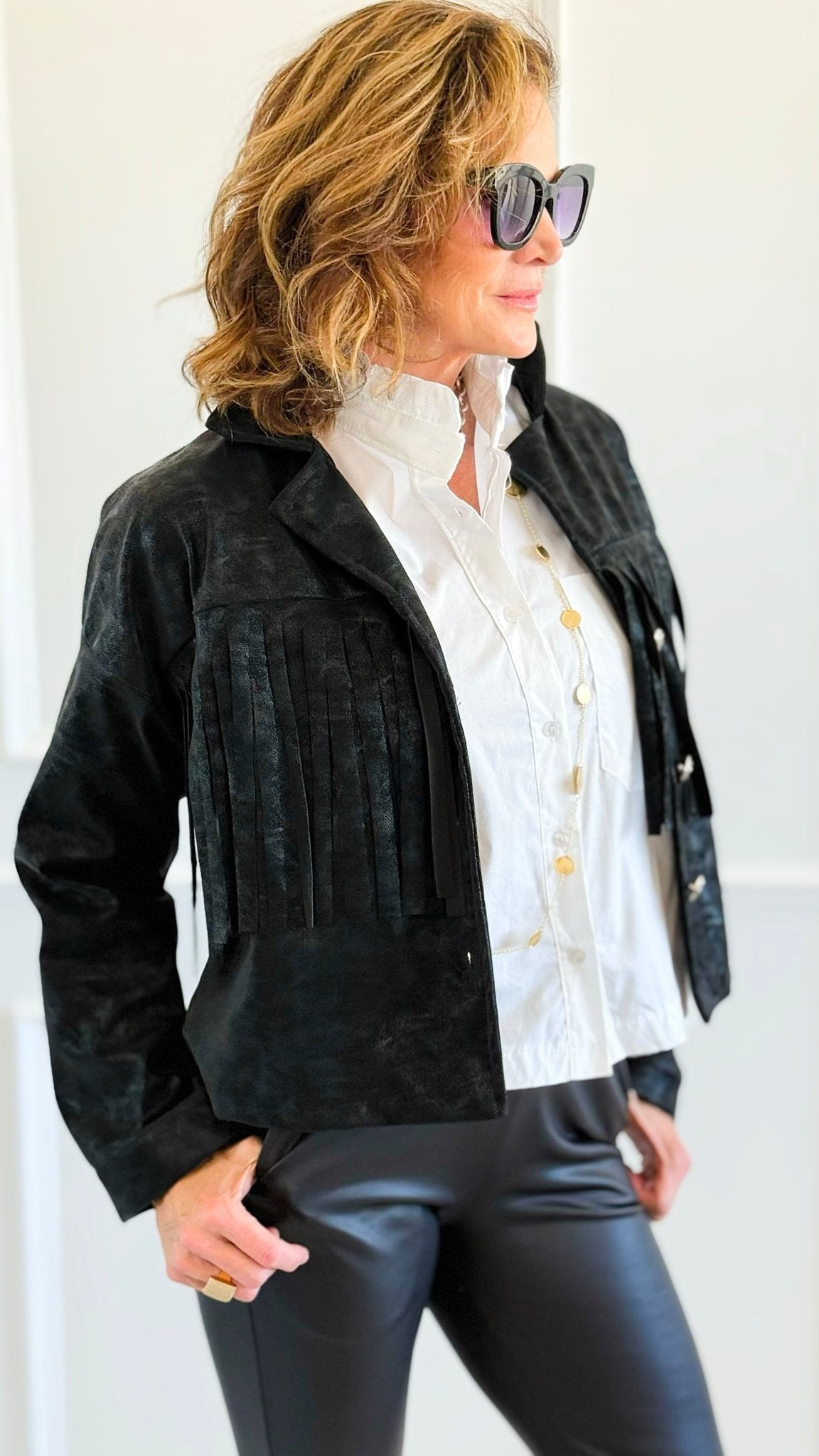 Midnight Fringe Italian Jacket-160 Jackets-AZUL MONACO-Coastal Bloom Boutique, find the trendiest versions of the popular styles and looks Located in Indialantic, FL